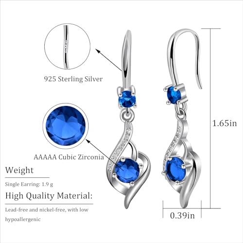 925 Sterling Silver Heart Dangle Earrings with Cubic Zirconia & Birthstone - Women's Fashion Jewelry, Hypoallergenic Drop Design4