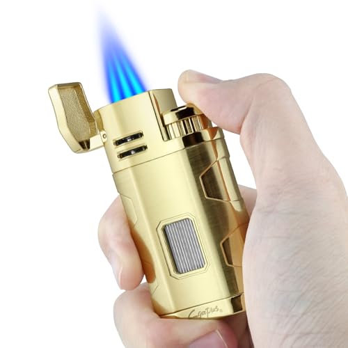 Encendedor Soplete Triple Llama Recargable Butano Dorado miniatura 3