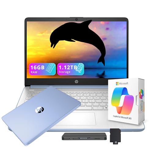 Image of HP Flagship 14 inch HD Student&Business Laptop with AI Copilot, 13th Gen Intel 4-Core, 16GB RAM, 1.12TB Storage (128GB UFS + 1TB Docking Station), 1 Year Office 365, Wi-Fi 6, Win 11 S, Sky Blue