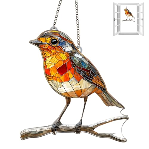 Kolibri-Sonnenfänger Rotkehlchen Sonnenfänger für Fenster Acryl Fenster-Sonnenfänger Hängende Gartenornamente Außen-Gartendekorationen mit Rotkehlchen für Garten & Balkon Deko (Rotkehlchen)