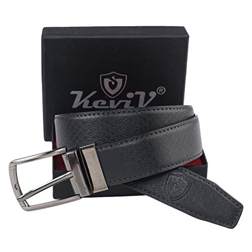 Image of Keviv PU-Leather Formal, Casual & Reversible Belts For Men (Black /Brown) (GB-)