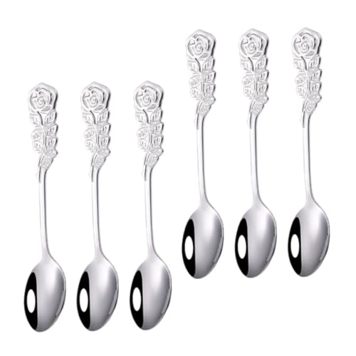 OFFSCH 6Pcs Delicate Stainless Steel Spoon Creative Rose Design Dessert Spoons Versatile Kitchen Supply for Home Restaurant and Use