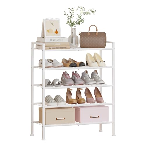 Image of 5 Tier Shoe Rack,Metal Shoe Storage Organizer Shelf for Closet,Entryway, Garage,Narrow Space(White, 5 Tier)