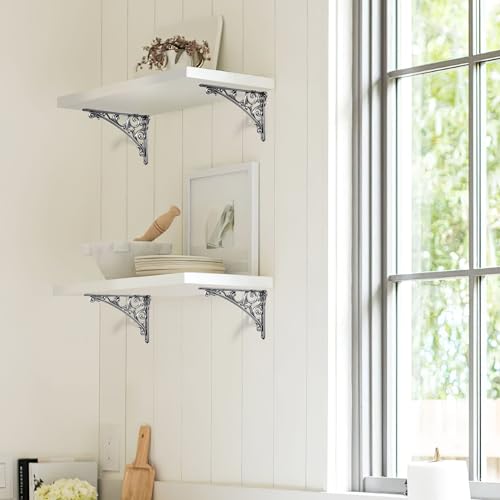 Khtumeware Shelf Bracket 10 Inch, Decorative Brackets for Shelving, Heavy Duty Vintage Ornate Shelf Bracket, Hardware Included, 4 Pack,Rustic Antique Pewter Finish, 9.84x7x1.73 inch by khtumeware - Image 4