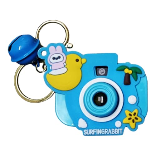 Image of Mini Projector Camera Toy with Bell, Plastic Multicolor Design, Light Projection Feature, Cartoon Keychain for Kids
