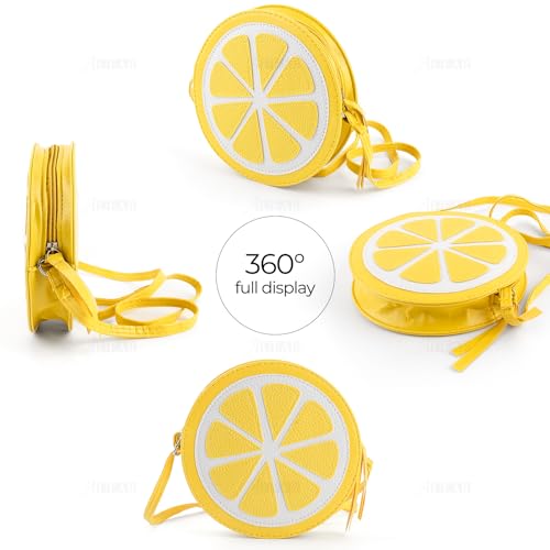 AUEAR, Lemon Lime Fruit Shaped Round Cute Fashion Personality Cross Body Bag Purse for Women Female, Yellow4