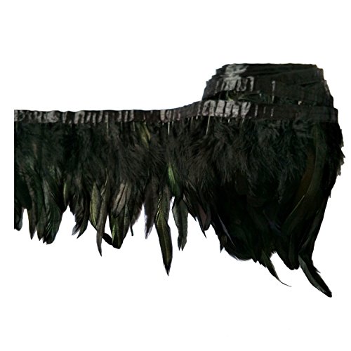keland 2Yard Ruban en satin et frange en Plumes de Coq authentiques Couture Ornement Décoration (A-Noir) Cover