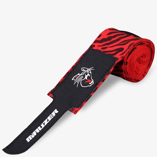 Image of Mexican-Style Boxing Hand Wraps - Breathable Stretch Cotton /Poly, 2 inch Wide with Hook & Loop, CAT Skin Graphic & Zeal to Win Slogan 3.5 Meter