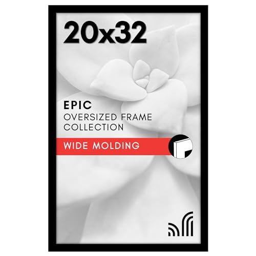 Americanflat 20x32 Poster Frame with Polished Plexiglass - Black Picture Frame - Wide Photo Frames Made of Engineered Wood for Vertical or Horizontal Wall Display - Epic Collection - Black
