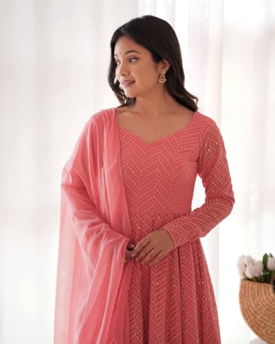 Image of Women's Heavy Faux Georgette Embroidery Work Anarkali and Set Beautiful Dupatta Traditional for Women Any Occasion Lehenga choli