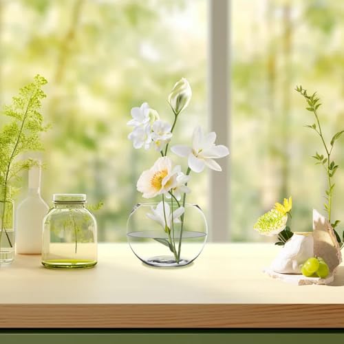 Image of 6 Pack Clear Bubble Bowl Glass Vase, 4.7 inch W x 3.7 inch H Fish Bowl Vase Round Candle Holders Clear Bubble Planter Terrarium Fish Bowl Flower Vases, Decorative Centerpieces for Wedding Home Decor