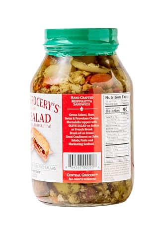 Central Grocery Olive Salad - 32 oz (Pack of 1) Perfect for Muffulettas, Sandwiches, Pizza Toppings, Pastas, Hot Dog Topper, Salads and More