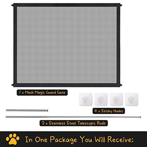 BINGPET Safety Magic Dog Gate - Pet Guard Gate, Durable Portable Mesh Gate Install Anywhere, Indoor Pet Barrier for Doorway, Stairs, Gates for Kids and Pets - 39.4in x 29.5in - Thumbnail 2