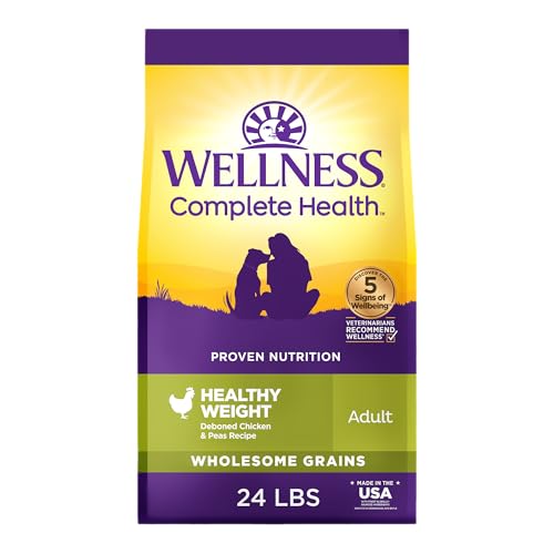Wellness Complete Health Healthy Weight Adult Dry Dog Food, Wholesome Grain Kibble, Chicken and Peas Recipe, 24 lb Bag