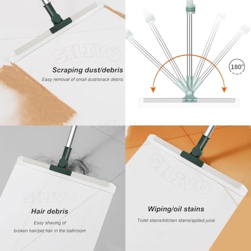 Image of Rotating Floor Squeegee with Long Handle - Heavy Duty Bathroom & Floor Wiper with 180-Degree Swivel Head - Multifunctional Magic Broom Sweeper for Tiles, Glass, Shower & Home Cleaning, Indoor Cleaning