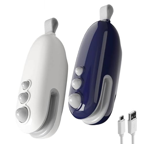 2Pcs Mini Bag Sealer with Cutter and Magnet, Portable Handheld 2 in 1 Rechargeable Food Bag Sealer, Mini Bag Sealer Magnetic, Heat Sealer for Plastic Bag Snack Bag Food Storage (White+Blue)