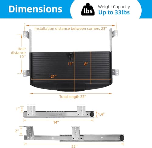 Image of Desk Plastic Keyboard Tray with Height Adjustable - Perfect for Office & Home (Without Mouse Tray) for Table Length:21.5, breadth:10.5, Height:1.5 (zinc Channel)