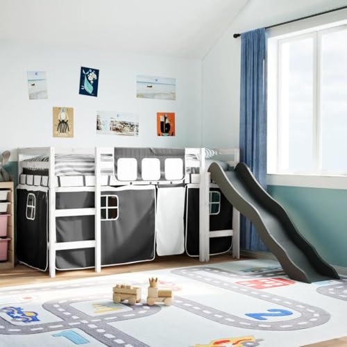 UJCHVHN Home Garden - Cama tipo loft para niños con cortinas, color blanco y negro, 90 x 190 cm, madera maciza de pino