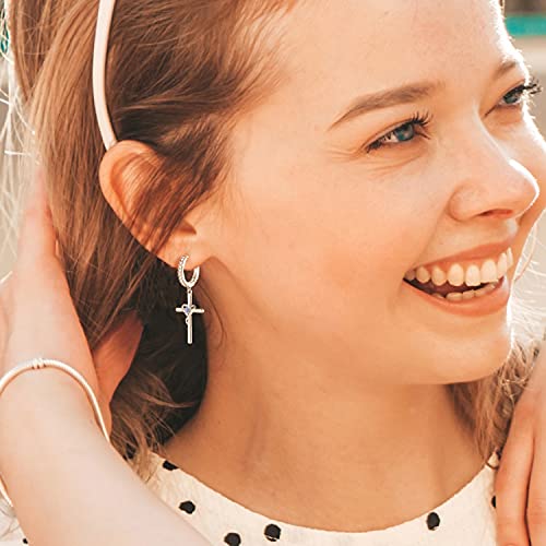 925 Sterling Silver Cross Earrings For Teen Girls Cross Earrings Hoop Huggie Earrings Birthstone Gifts For Women Mother's Day, Anniversary Or Birthday By Amoraime #TOP3