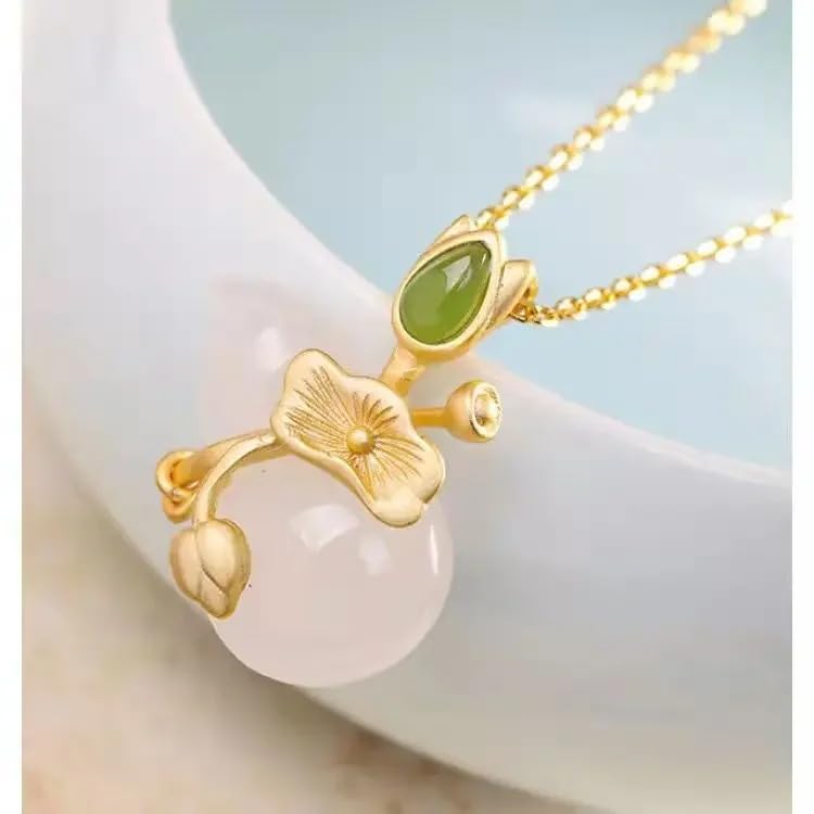 Image of 925 Sterling Silver Lotus Necklace For Women - 14K Gold Filled Lotus Flower Original Pendant Necklaces Lotus Leaf Necklace, Lotus Flower Pendant Necklace, Lotus Flower Necklace