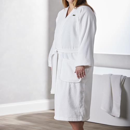 Image of Lacoste Classic Pique Cotton Terry Bath Robe, Unisex, One Size,