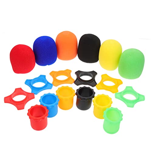 UPKOCH Juego De 18 Piezas De Accesorios Para Micrófono Fundas De Esponja Multicolor, Anillos Antivuelco y Fundas De Silicona Para Varilla Inferior, Protección Anticaída Para Uso Conferencias y Teatro