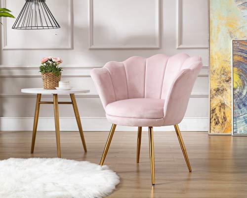 Living Room Chairs,Velvet Makeup Vanity Chair With Back Arm Modern Bedroom Accent Chair Cute Comfy Single Upholstered Chair With Gold Metal Legs (Light Pink) #TOP5