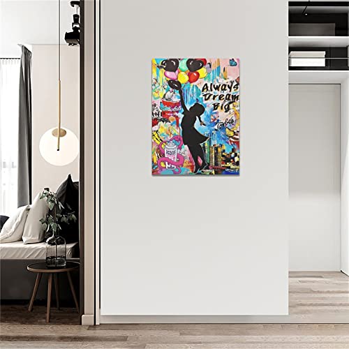 Banksy Canvas Wall Art Street Graffiti Wall Decor Dream Big Pop Street Art Pictures Painting Print Framed Graffiti Contemporary Artwork For Bathroom Bedroom Living Room 12"X16" #TOP3