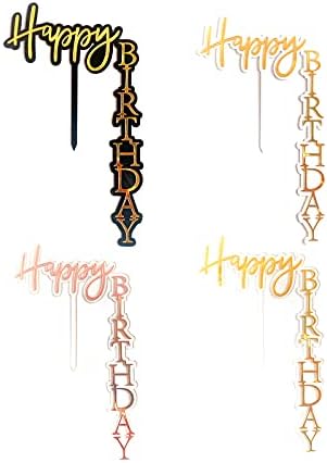 Acrylic Happy Birthday Cake Topper Gold Creative Right-Angled Shape Vertical Cake Topper Birthday Party Decoration Supplies Custom Decor (4 PCS）