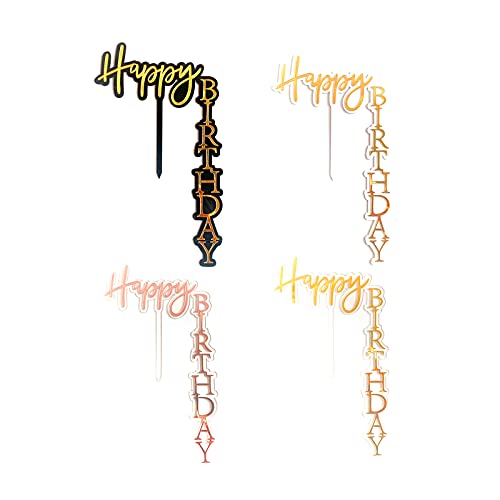 Acrylic Happy Birthday Cake Topper Gold Creative Right-Angled Shape Vertical Cake Topper Birthday Party Decoration Supplies Custom Decor (4 Pcs） #TOP1