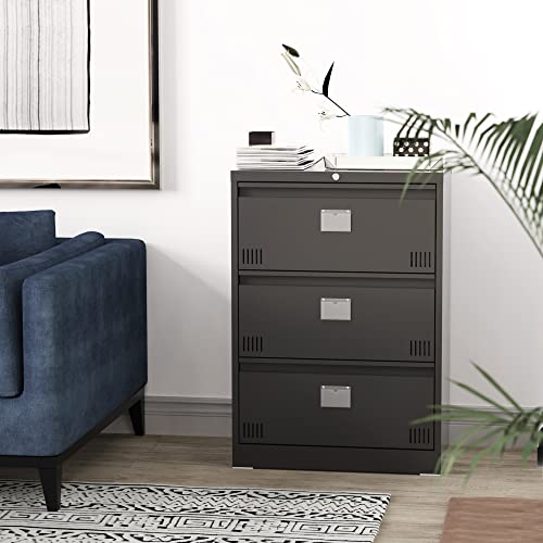 Lateral File Cabinet With Lock, 3 Drawer Large Vertical Filing Cabinet，Metal Storage File Cabinet For Home Office, Lockable Storage Lateral Filing Cabinet For Hanging Files Letter/Legal/F4/A4 Size #TOP5