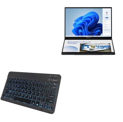BoxWave Keyboard Compatible with ASUS Zenbook Duo - SlimKeys Bluetooth Keyboard - with Backlight, Portable Slim LED 7 Colors - Jet Black
