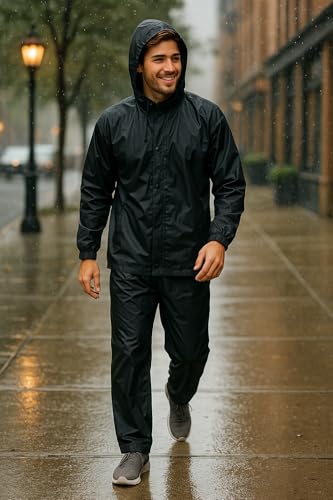 Image of Unox Rain Coat for Men waterproof, Unisex Raincoat for Women waterproof with Pant Set suitable for Men, Women, Boys & Girls Adjustable Top and Bottom Rain Coat