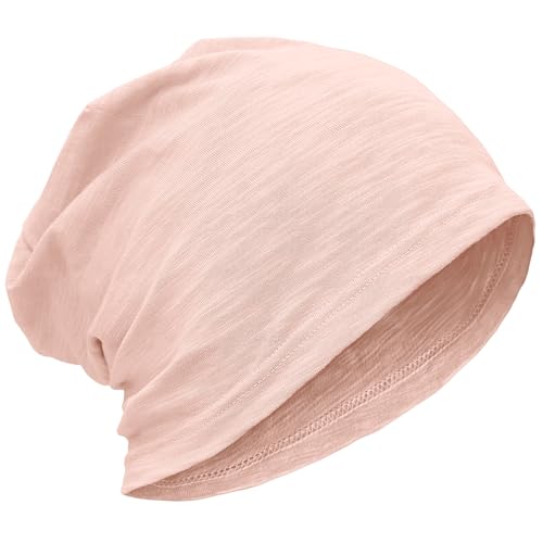 ROYBENS Lightweight 100% Cotton Slouchy Beanie - Thin Breathable Summer Hat for Men Women Chemo Skull Cap Headwear Pink M