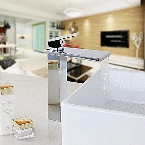 蛇口クローム真鍮の蛇口カウンタートップ滝スパウトタップホット&コールドミキサーシングルレバータップ浴室洗面器シンクタップ