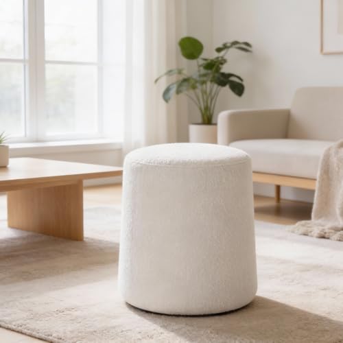 Image of HomePop 17 inch Organic Shape Ottoman - Cream Boucle