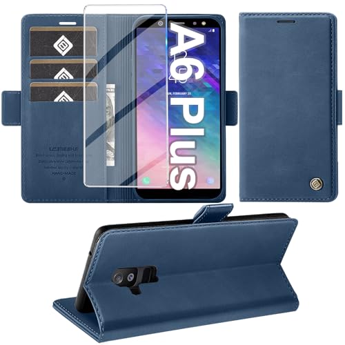 Housse en cuir synthétique bleu de qualité pour Samsung Galaxy A6 Plus Giyer