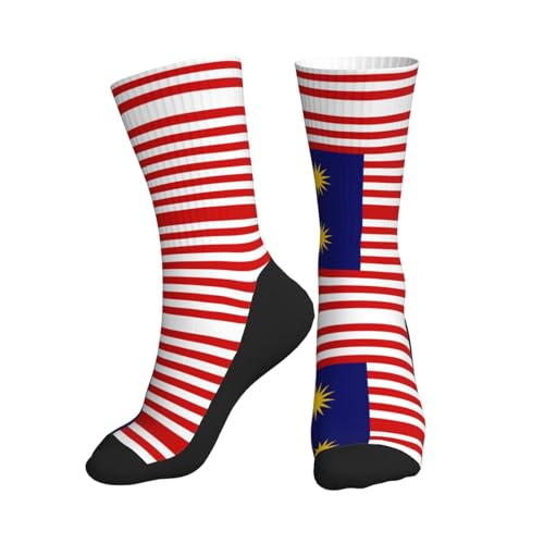 ZQYTGFDC Chaussettes de sport mi-mollet avec drapeau de la Malaisie, antidérapantes et durables, adaptées pour un usage quotidien.