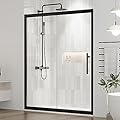 DELAVIN 60.in W x 72.in Semi-Frameles Black Shower Door with Clear Tempered Glass and Easy Roller System, Sliding Shower Door with Water Seal Strips, Glass Shower Door with Explosion-Proof Film