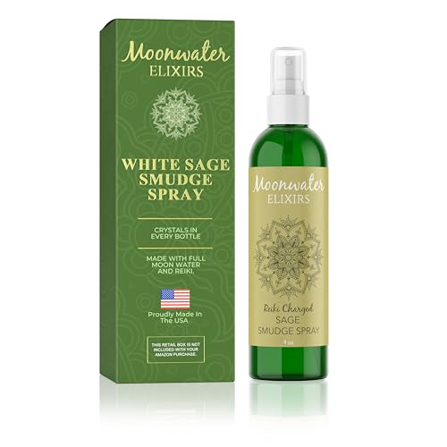 White Sage Smudge Spray for Spiritual Cleansing & Aura Protection, Sage Spray for Cleansing Negative Energy & Protection, Home & Meditation, Clear Quartz Reiki Energized Aromatherapy Room Spray - 4oz