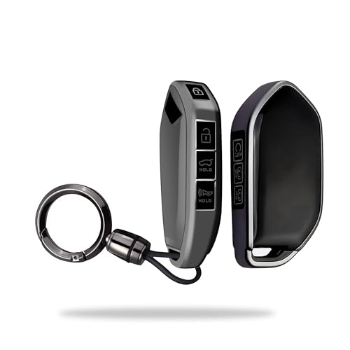 Image of SIAGO TPU Key Cover and Round Key Chain Compatible with Kia Carnival 7 Button Flip Key (Grey)
