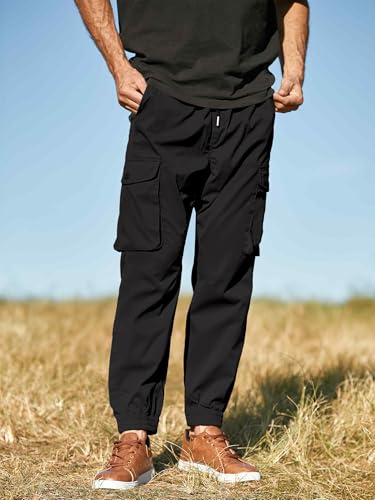 JMIERR Men's Casual Cargo Joggers Pants Stretch Elastic Waist Drawstring Tapered Sweatpants with Pockets3
