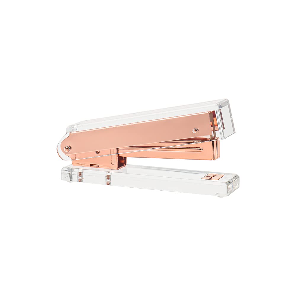 MogoostryClear Acrylic Stapler # 10 Rose Gold Small Desktop Staplers for No.10 Staples Refill Heavy Duty Office Mini Stapler Desk Binding Accessiories