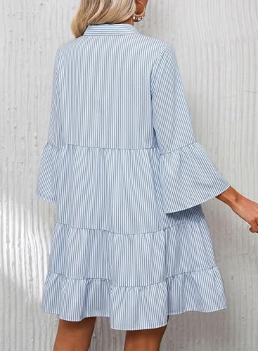 Image of Summer Dresses for Women 2026 Flowy Ruffle 3 /4 Sleeve V Neck Tiered Casual Babydoll Boho Beach Mini Dress