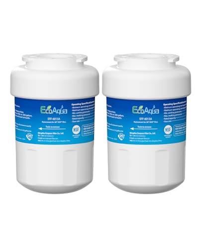 EcoAqua EFF-6013A Replacement Filter, Compatible with GE MWF SmartWater, MWFA, MWFP, GWF, GWFA, 46-9991, HDX FMG-1, WFC1201, GSE25GSHECSS, PC75009, RWF1060 Refrigerator Water Filter, 2 Pack
