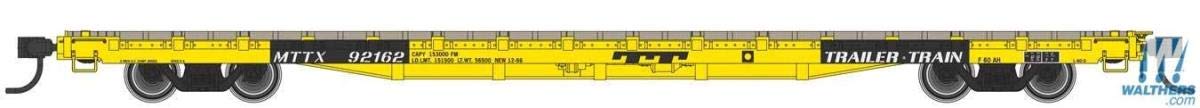 Walthers Mainline HO Scale 1/87 60' Pullman-Standard Flatcar - Ready to Run - Trailer-Train MTTX #92180 (General Loading; Yellow, Black)