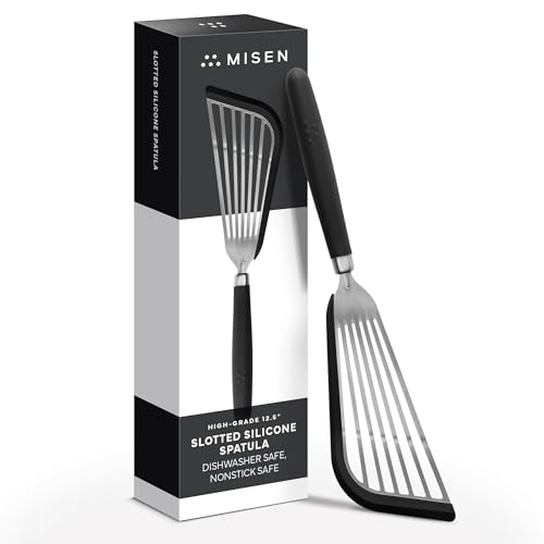Image of Misen Fish Spatula - Slotted Turner - Silicone Edges, Black