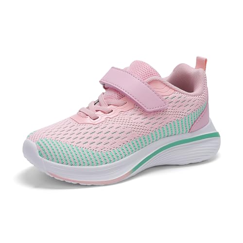 Aeckmd Turnschuhe Mädchen Hallenschuhe Kinder Sportschuhe Atmungsaktiv Outdoor Schuhe Sneaker Tennisschuhe Rosa Grün 36EU