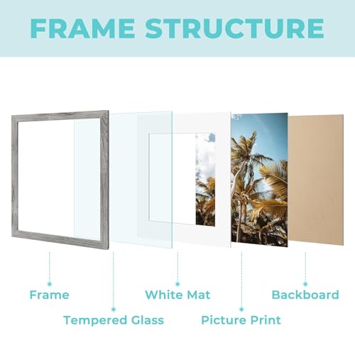 Image of Frametory, 16x20 Picture Frame with Mat for 11x14 Picture- - High Definition Glass Wide Molding - Preinstalled Wall Mounting Hardware (Gray, 1 Pack)