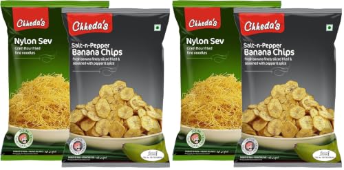 Image of Chheda's - Salt N Pepper Banana Chips (350Gm and Nylon Sev (300 Gm) | Banana Wafers | Indian Namkeen | Tasty Snacks | Ready to Eat - Combo Pack (Pack of 2)